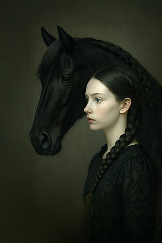 Mysterious Girl and Horse Art Print by Ionel Onofras