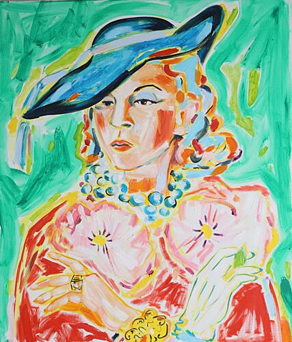 Elegant Lady Blue Hat Art Print by Tamara Jare