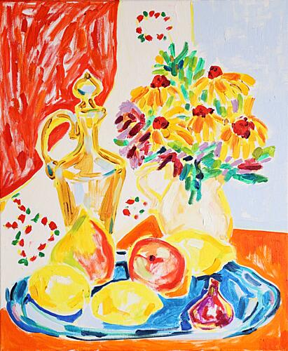 Colorful Flowers and Fruit Art Print by Tamara Jare
