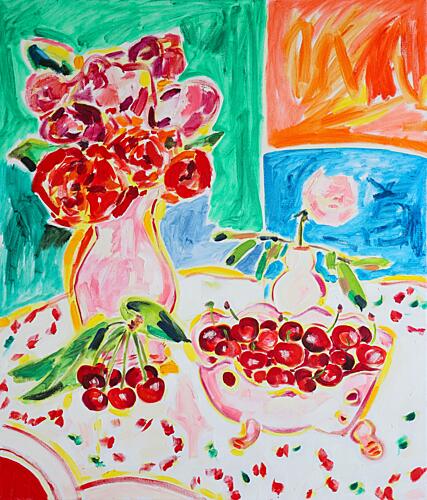 Vibrant Roses Fresh Cherries Art Print