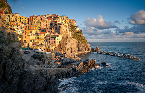 Vibrant Italian Coastal Village Gold Print
