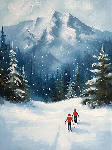 Winter Mountain Skiers Art Print