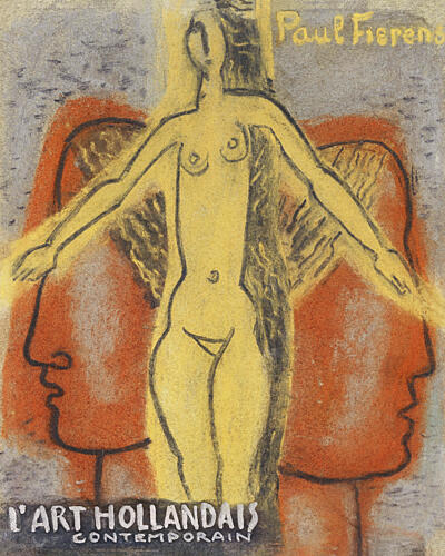 Naakte Vrouw Tussen Twee van Elkaar Weg Kijkende Mannen Hoofden 1933 by Leo Gestel. Art Print by Leo Gestel
