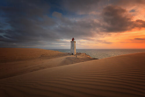 Lighthouse Dune Sunset Art Print by Dieter Weck
