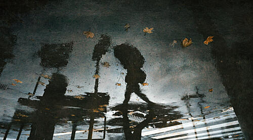 Rainy City Reflection Art Print