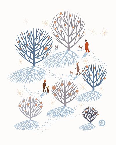 Winter Walk with Friends Art Print by Aia Ueno