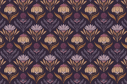 Elegant Plum Floral Pattern Art Print by Aia Ueno