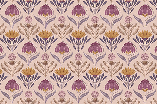 Ornate Purple Gold Floral Art Print by Aia Ueno