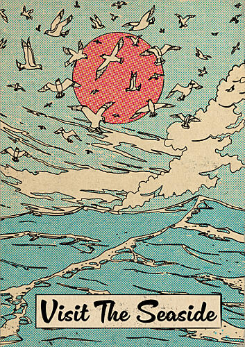 Retro Ocean Birds Art Print
