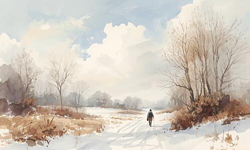 Solitary Winter Walk Art Print