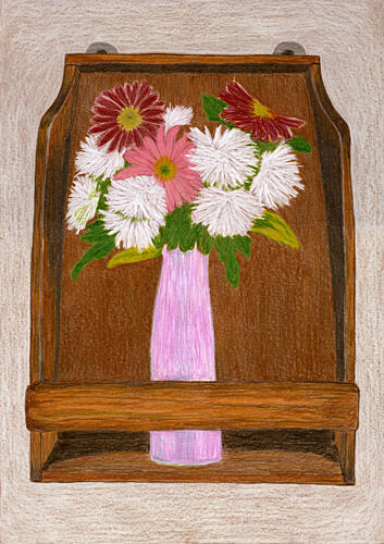 Flowers on Wooden Shelf Art Print