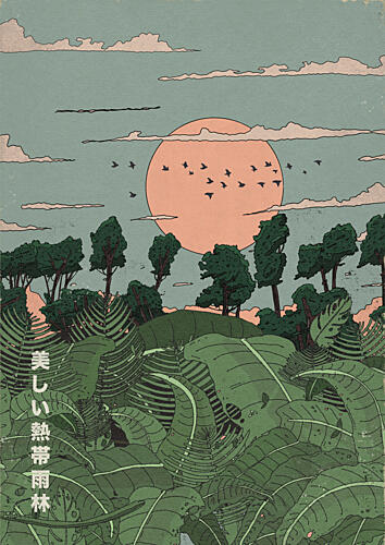 Japanese Tropical Sunset Art Print