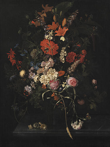Bouquet of Flowers in a Glass Vase Art Print by Maria van Oosterwijck