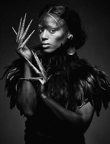 Dramatic Feathered Portrait Art Print by Offer Ellbogen