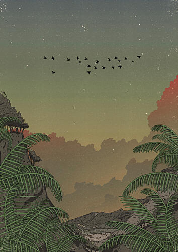 Starry Tropical Mountain View Art Print