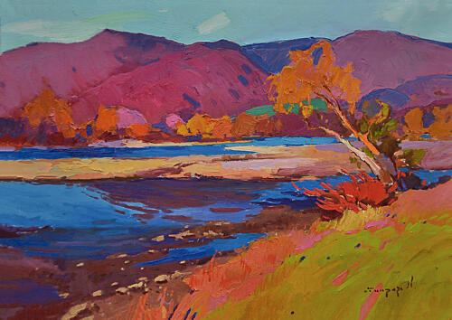 Vibrant Autumn River Gold Print