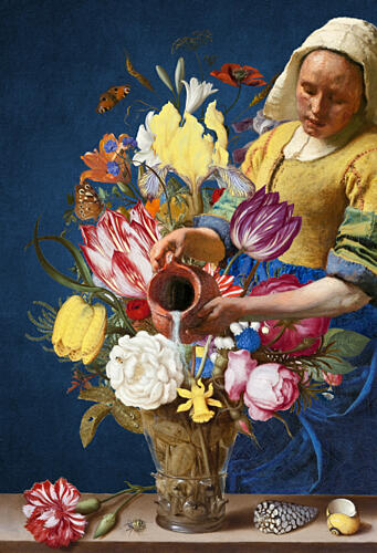 Dutch Woman Floral Bounty Art Print