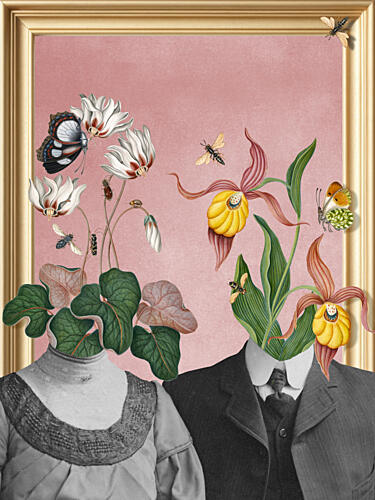Surreal Floral Couple Gold Print