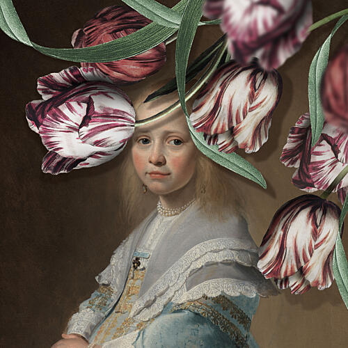 Elegant Girl with Tulips Art Print