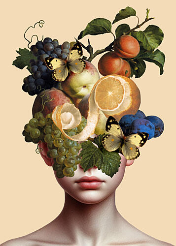 Surreal Fruit Face Art Print