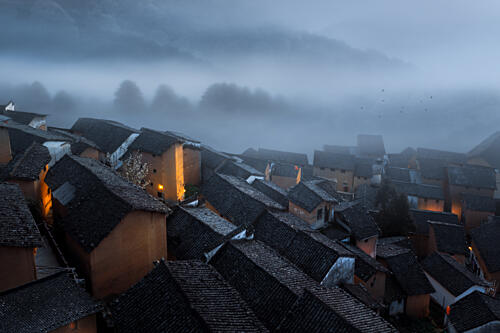 Misty Mountain Village Art Print