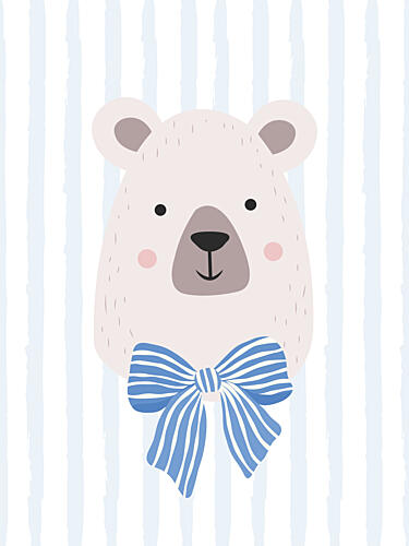 Baby Bear Blue Bow Art Print