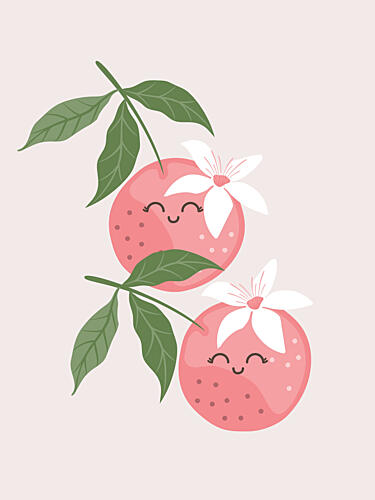 Happy Pink Fruits Art Print