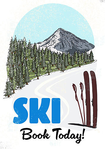 Snowy Mountain Skiing Art Print
