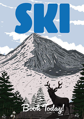 Ski Mountain Stag Art Print