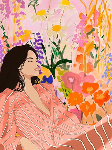 Serene Woman in Garden Art Print