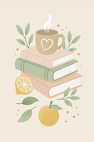 Cozy Books and Coffee Art Print