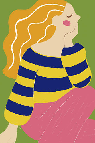 Pensive Striped Woman Art Print by Martina