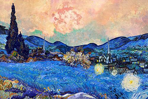 Starry Night Village Art Print