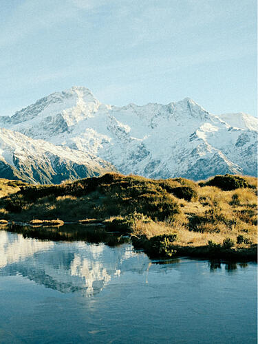 Snowy Mountain Reflection Gold Print