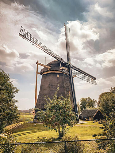 Dutch Windmill Landscape Art Print