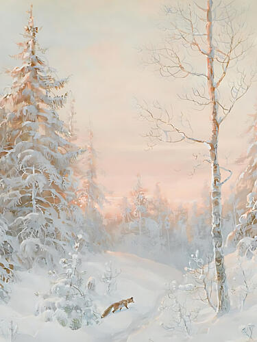 Fox in Snowy Winter Light Art Print