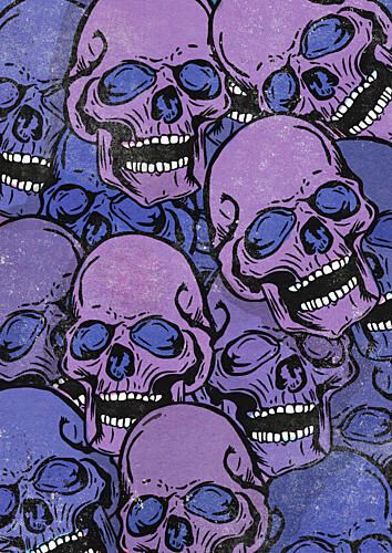 Purple Blue Skulls Pattern Pop art reproduction