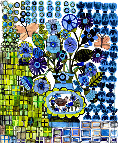 Butterflies in Blue and Green Art Print by Sharon Nullmeyer