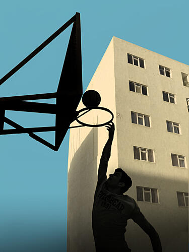 Dunking Against City Sky Art Print by Sajad Aslani