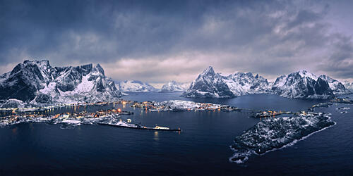 Snowy Fjord Lights Art Print