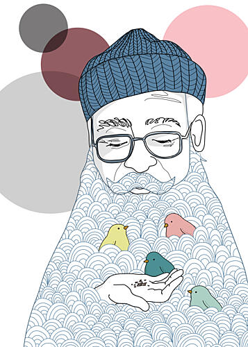 Gentle Man Feeding Birds Art Print by Christina Heitmann