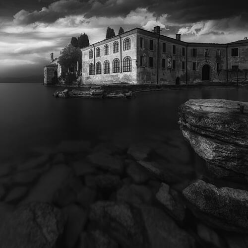 Moody Lakeside Mansion Art Print