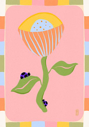 Pastel Flower Ladybugs Art Print