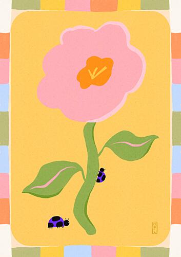 Happy Flower Ladybugs Art Print