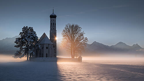 Winter Church Golden Hour Gold Print