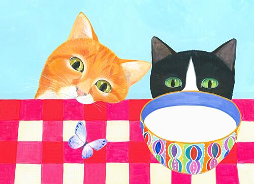 Cats at Breakfast Art Print