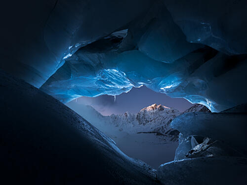 Glowing Ice Cave Mountain Art Print