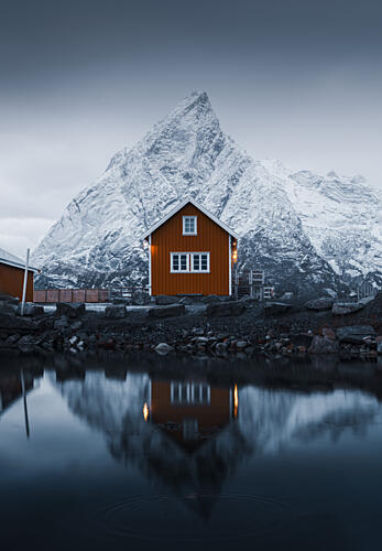 Tranquil Mountain House Reflection Art Print