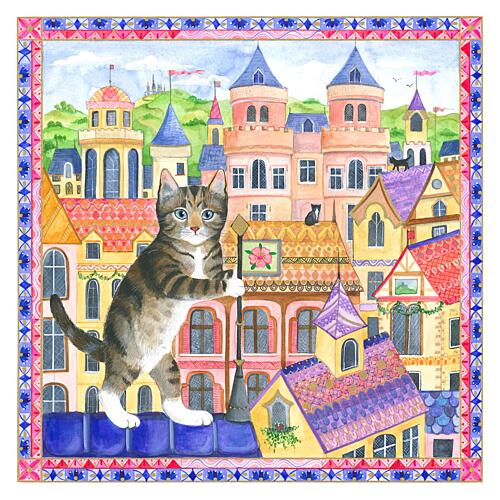 Rooftop Kitty Cat Clean Gold Print