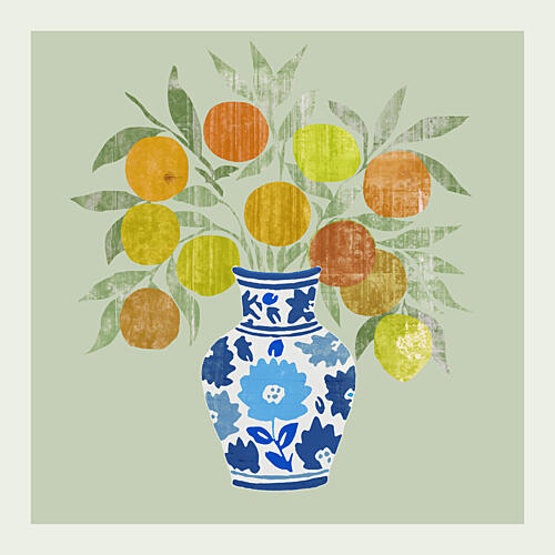 Vibrant Citrus Vase Art Print by Cartissi